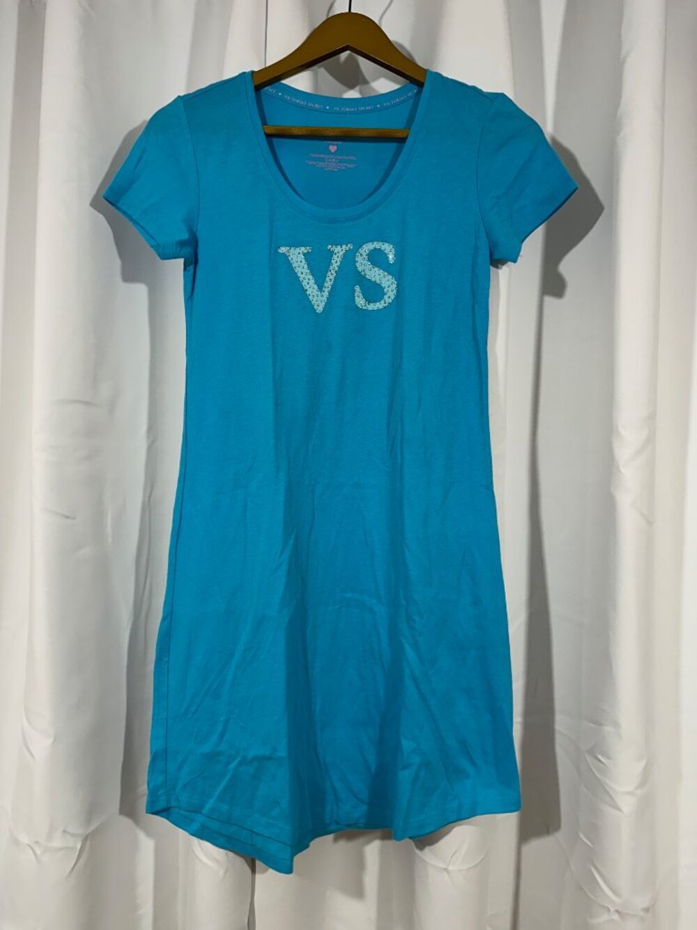 Victoria's Secret XS Blue Cotton Sleep Shirt Nightgown Lounge Dress VS Logo